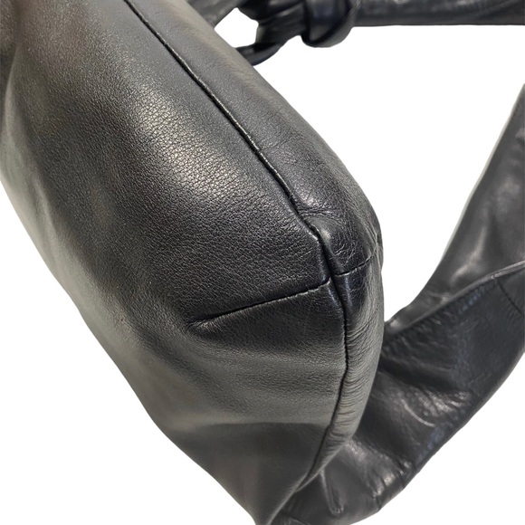 LUPO Slouchy Knotted Strap Oversized Hobo Black Leather Bag - Picture 7 of 9